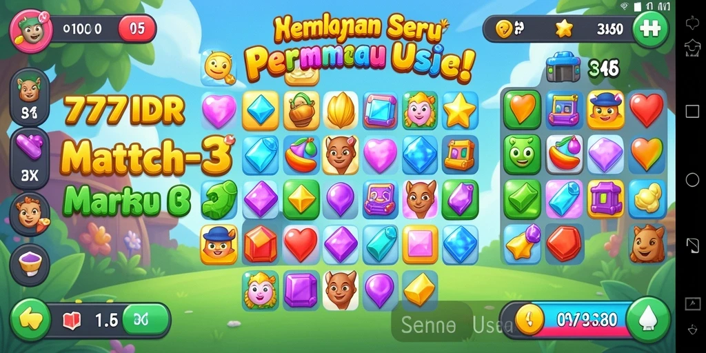 Gameplay Match-3 seru dalam 777IDR dengan level yang beragam.