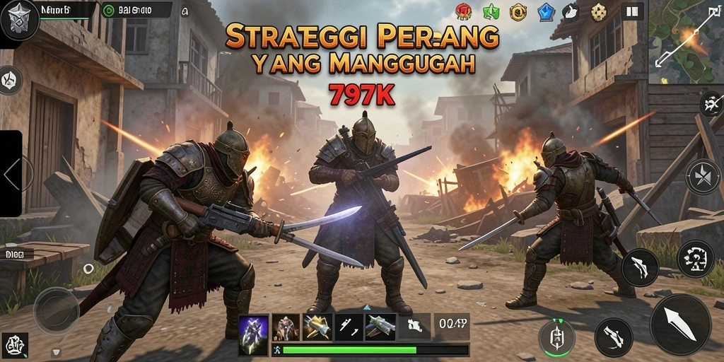 Tampilan menarik dari gameplay pertempuran strategi di 797K.