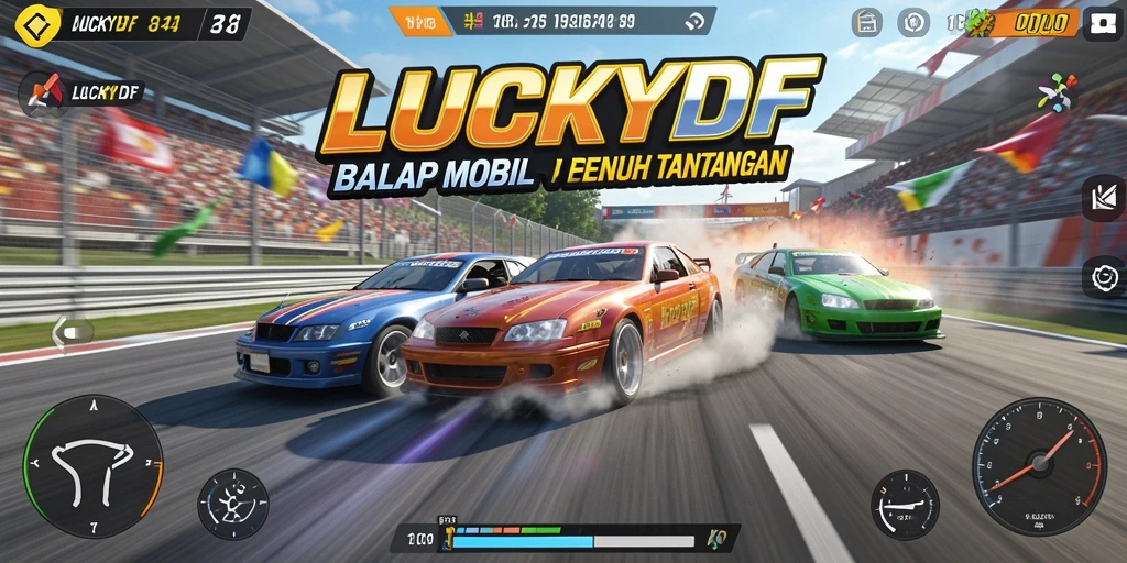 Screenshot LUCKYDF menampilkan aksi balapan yang mendebarkan dan grafis memukau.
