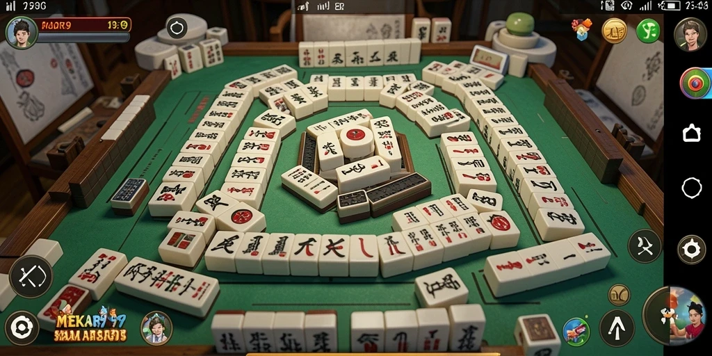 Tangkapan layar permainan MEKAR99 yang menampilkan tantangan Mahjong.