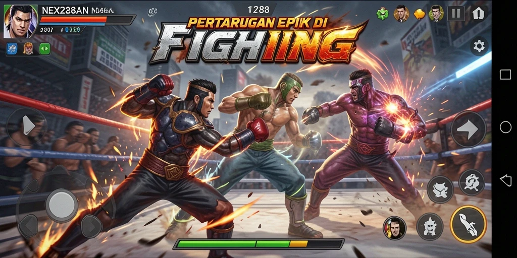 Gameplay NEX288 dengan pertarungan karakter yang dinamis.