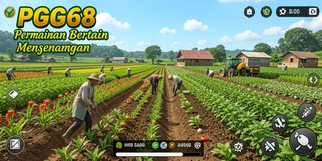 Screenshot yang menunjukkan aktivitas bertani dan panen di PGG68.