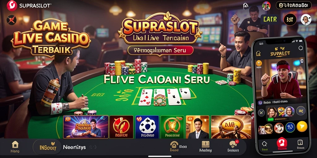 Screenshot utama dari gameplay SUPRASLOT dengan dealer dan meja permainan Live Casino.